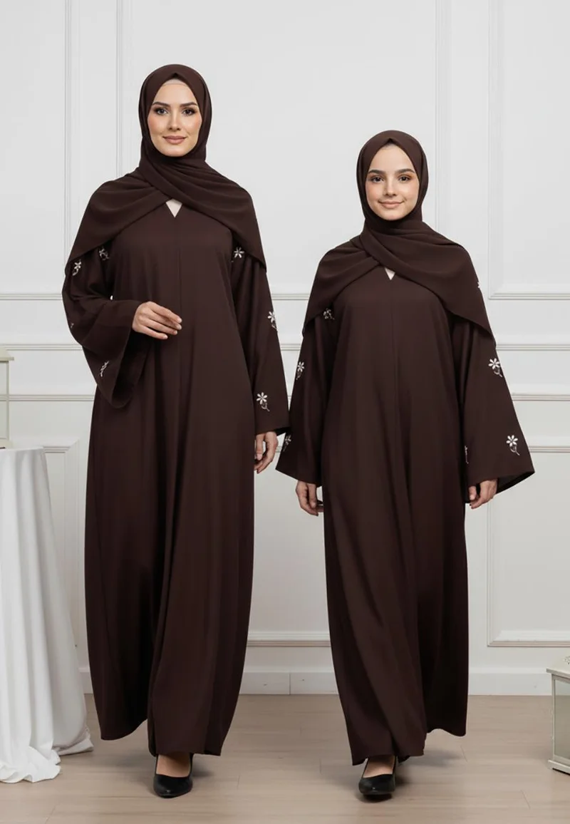 النخبة Luxurious Al-Zahra Mother & Daughter Matching Abaya Set | Nida Fabric-630MD  (Dresses are sold individually. To create a matching mom and daughter set, please purchase two items in different sizes)